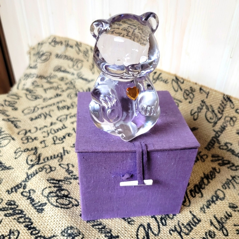 Vintage Fenton November Topaz birthstone crystal bear comes with box